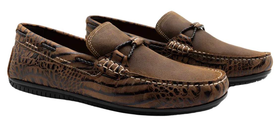 Bermuda Crocodile Grain Braided Bit Loafers (Burnt Pecan)