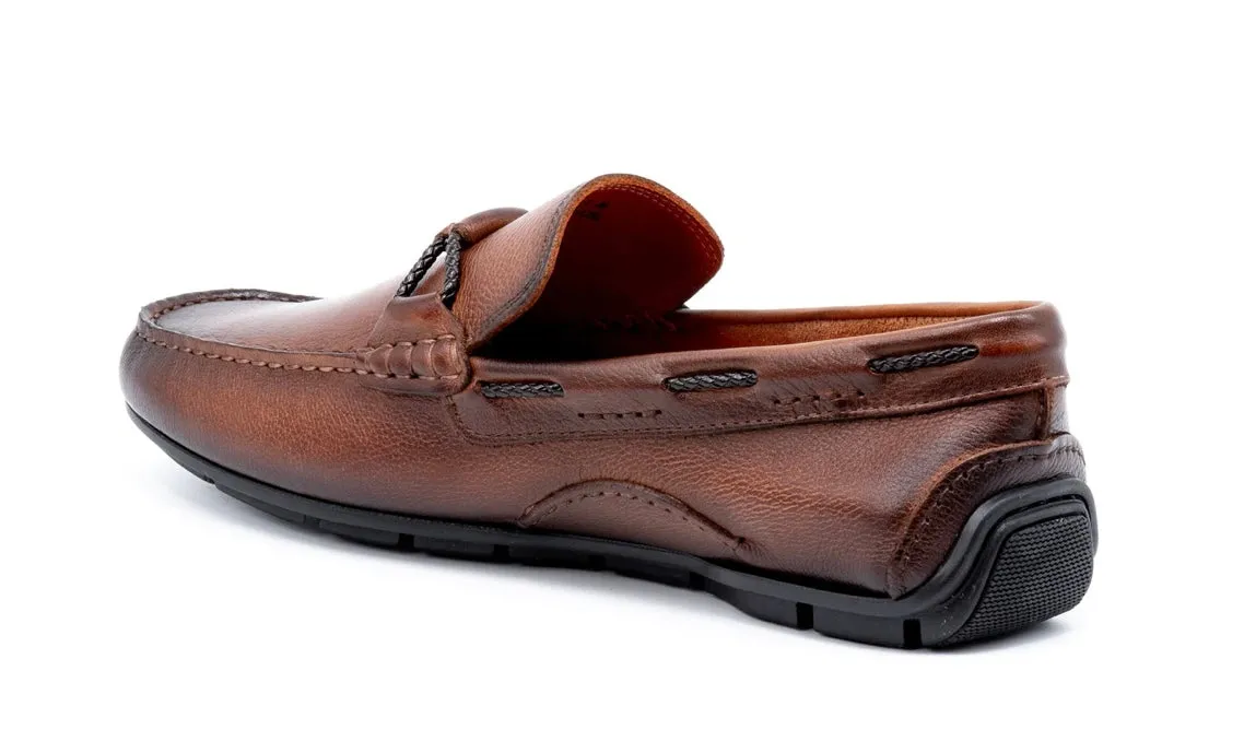 Bermuda Pebble Grain Braided Bit Loafers (Bourbon)