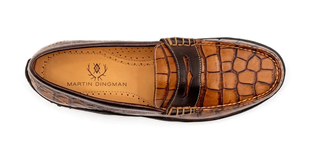 Bill Alligator Grain Penny Loafers (Chestnut)