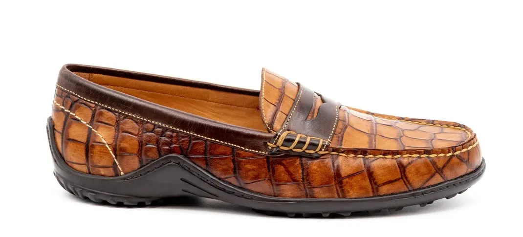 Bill Alligator Grain Penny Loafers (Chestnut)