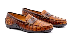 Bill Alligator Grain Penny Loafers (Chestnut)