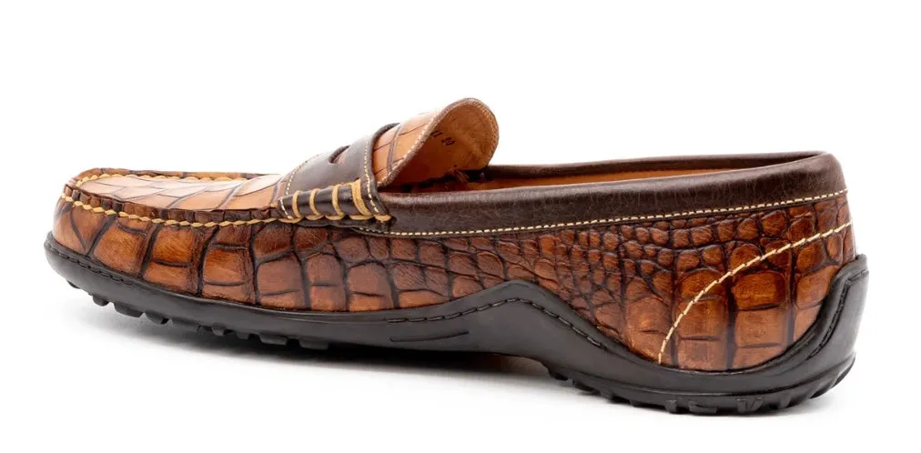 Bill Alligator Grain Penny Loafers (Chestnut)