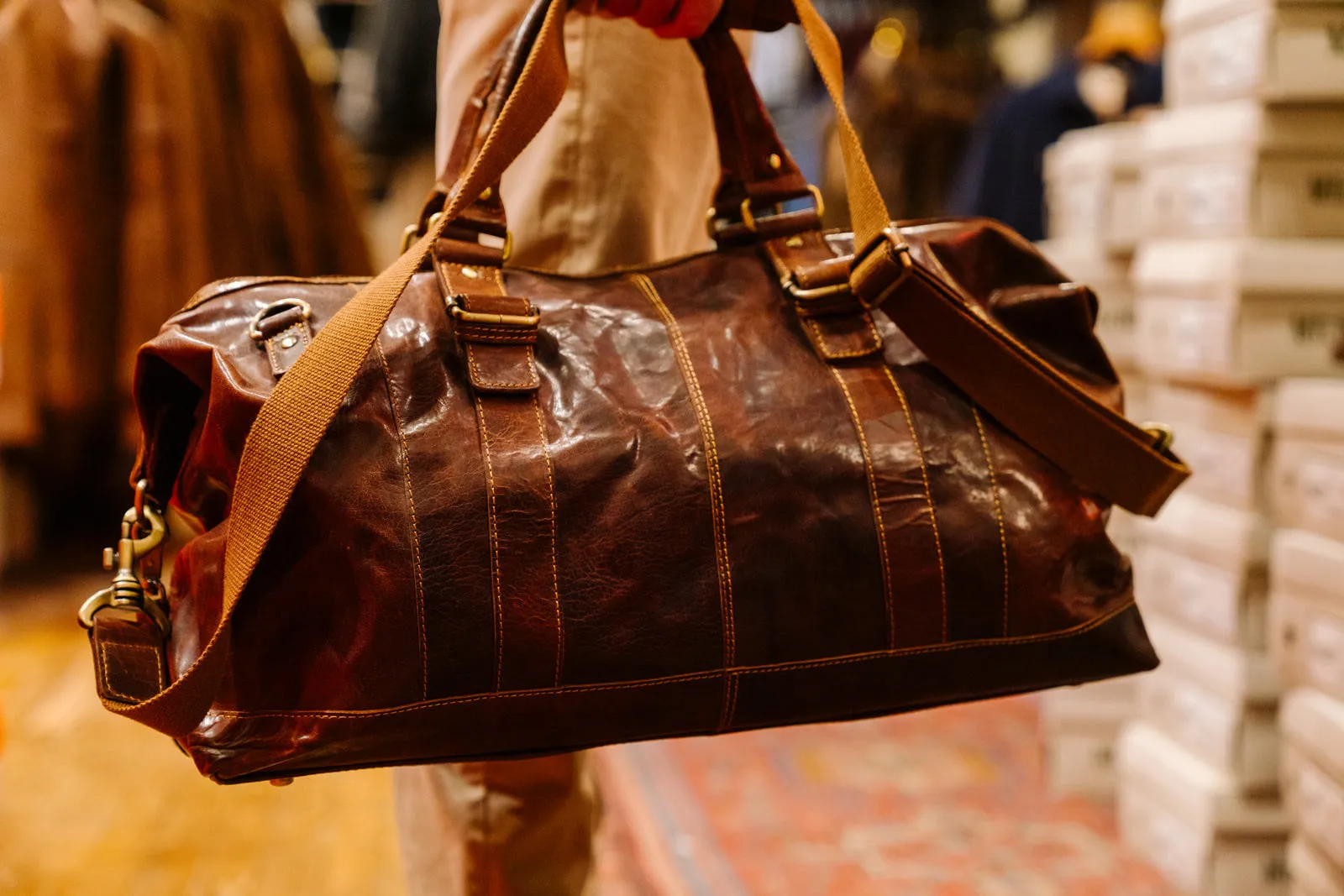 Buck Off Leather Duffel Bag