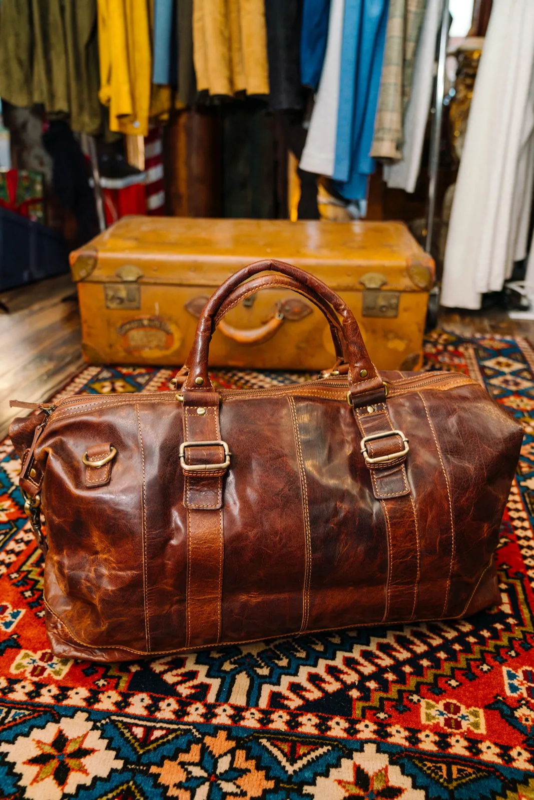 Buck Off Leather Duffel Bag