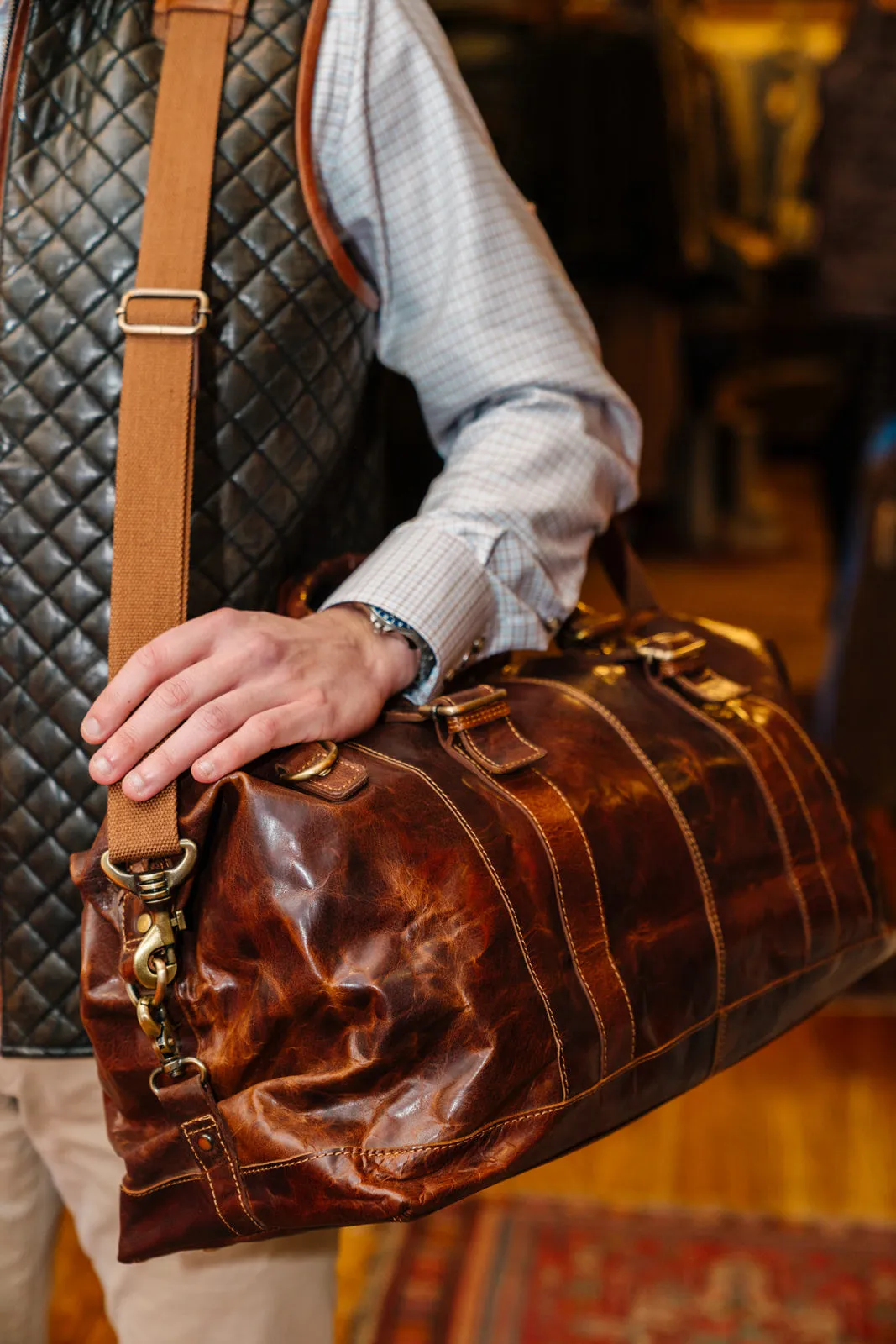 Buck Off Leather Duffel Bag