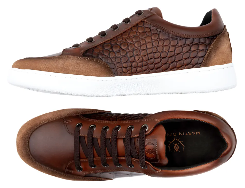 Carson Alligator Grain Sneakers (Pecan)