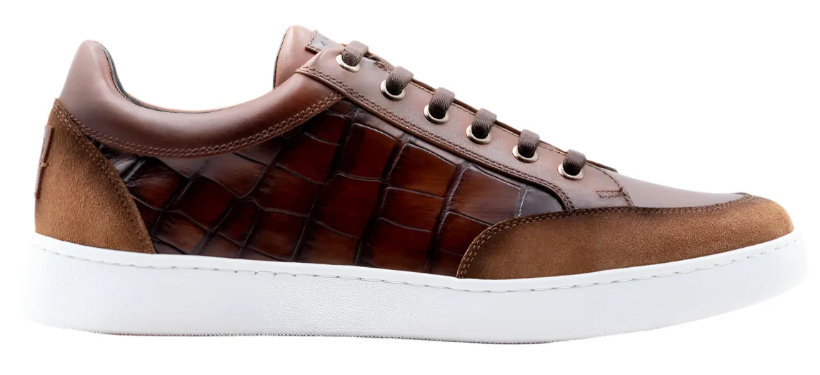 Carson Alligator Grain Sneakers (Pecan)