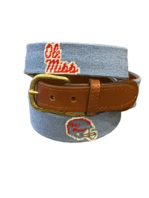 Mississippi Logo & Football Helmet Belt (Baby Blue)