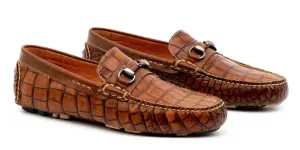 Monte Carlo Alligator Grain Horse Bit Driving Loafers (Chestnut)