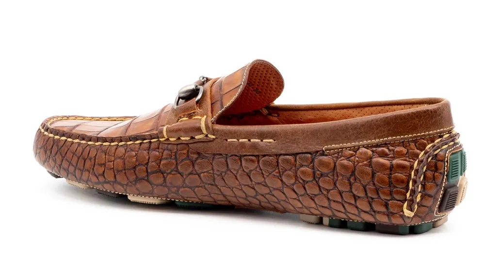 Monte Carlo Alligator Grain Horse Bit Driving Loafers (Chestnut)