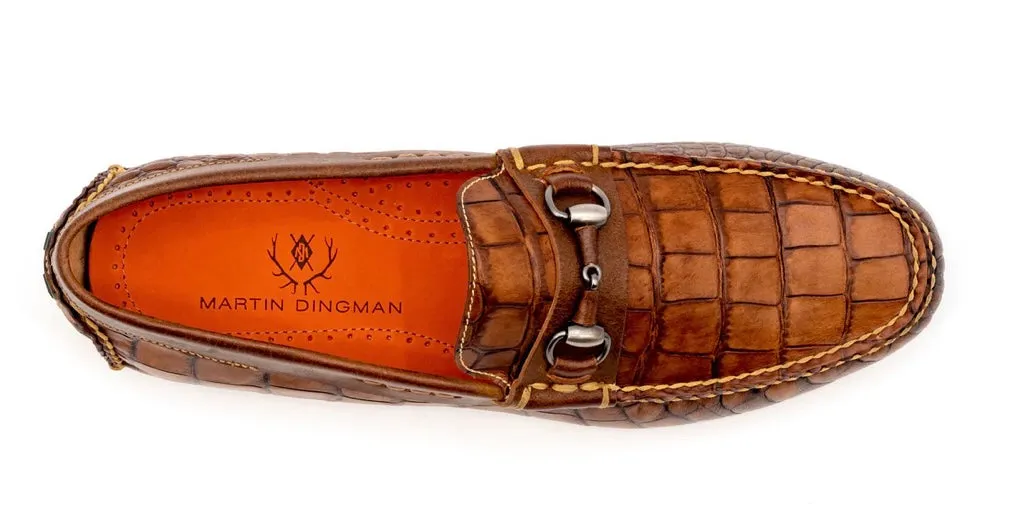 Monte Carlo Alligator Grain Horse Bit Driving Loafers (Chestnut)