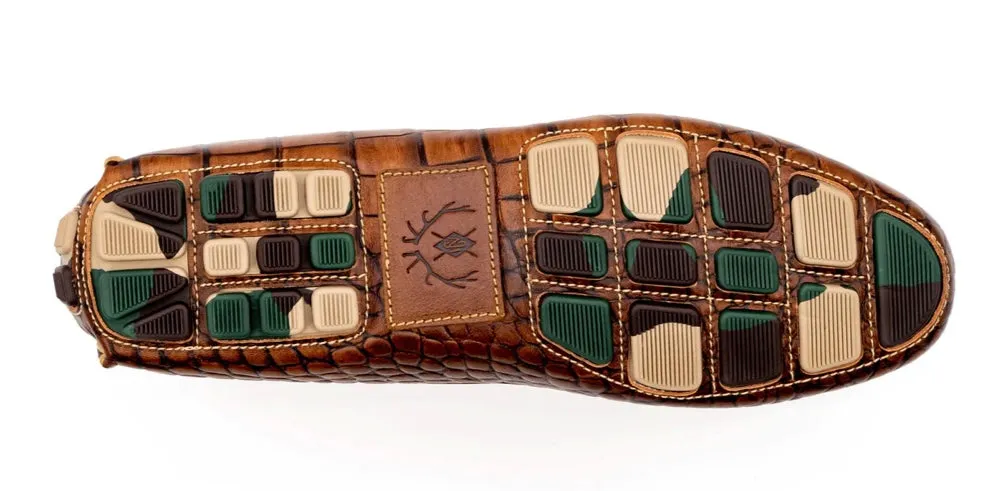 Monte Carlo Alligator Grain Horse Bit Driving Loafers (Chestnut)