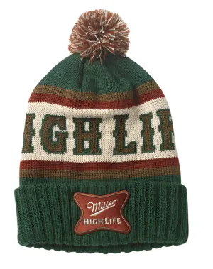 Pillow Line Knit Pom Pom Beanie - Miller High Life (Dark Green/Gold/Ivory)