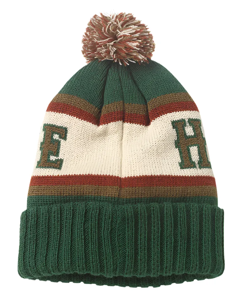 Pillow Line Knit Pom Pom Beanie - Miller High Life (Dark Green/Gold/Ivory)