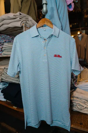 Powder & White Stripe Gameday Performance Polo