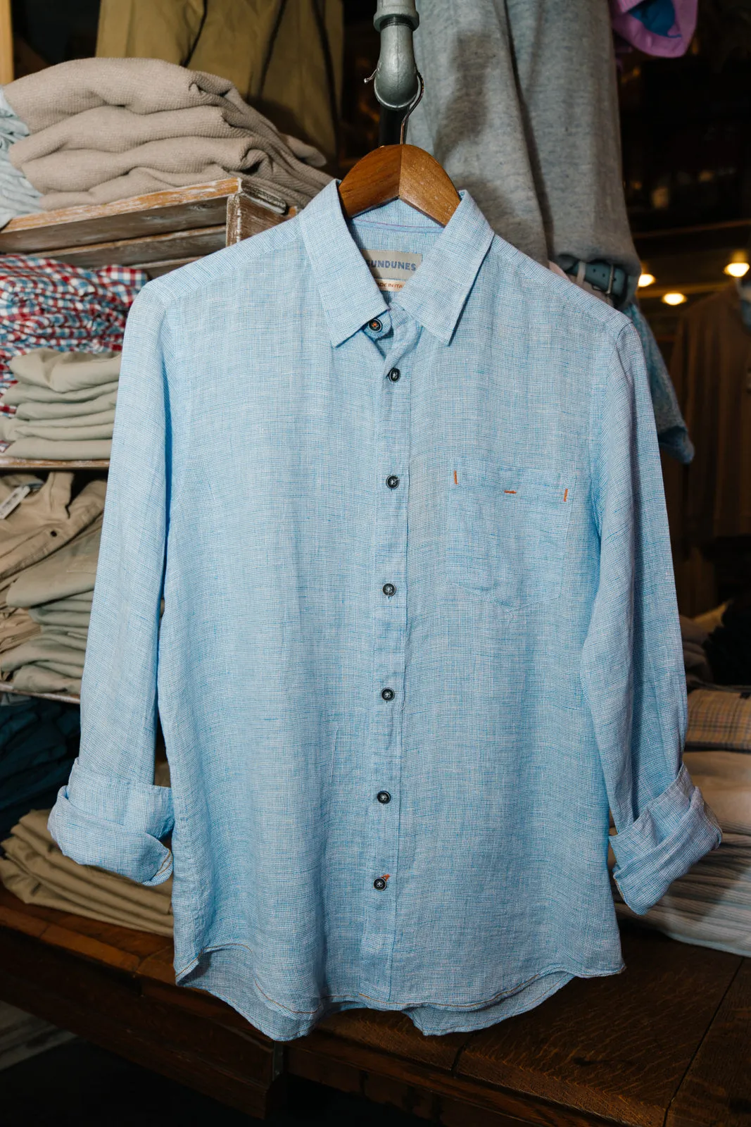 Sundunes Long Sleeve Linen Button Down (Blue)