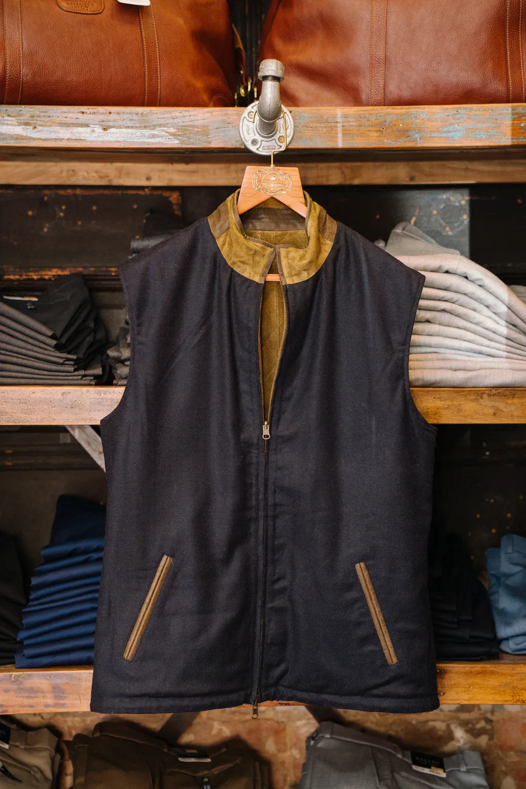 Trimmed Leather Diamond Quilt Vest (Reversible)